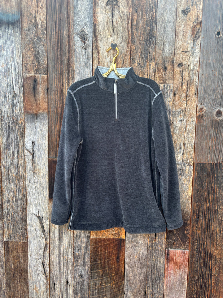 True Grit Apres Lux Chenille 1/4 Zip Pullover Charcoal