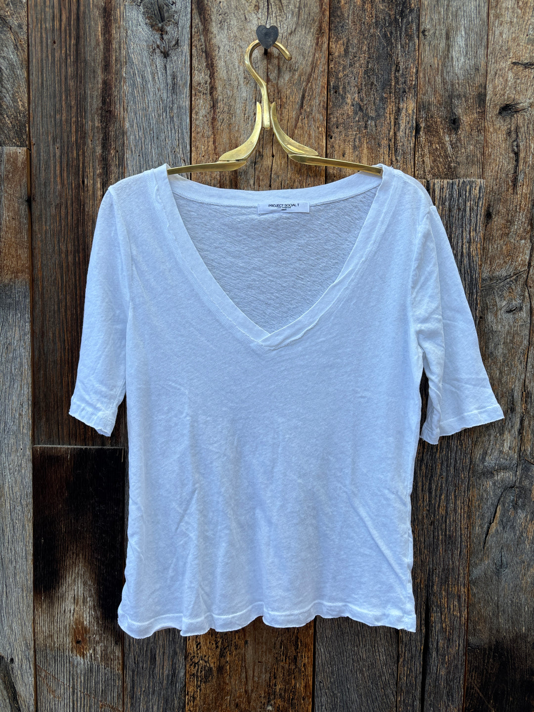 Project Social T Jude V-Neck Elbow Sleeve Tee White