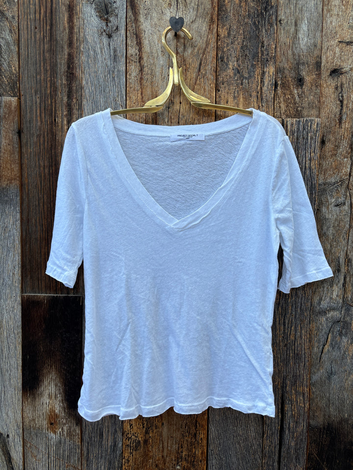 Project Social T Jude V-Neck Elbow Sleeve Tee White