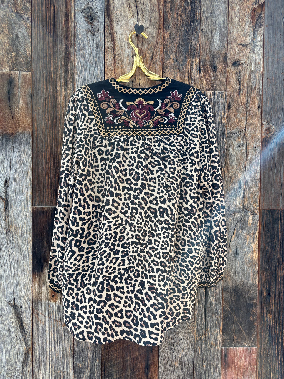 Johnny Was Tassel Yoke Blouse Deire Chestnut Leopard