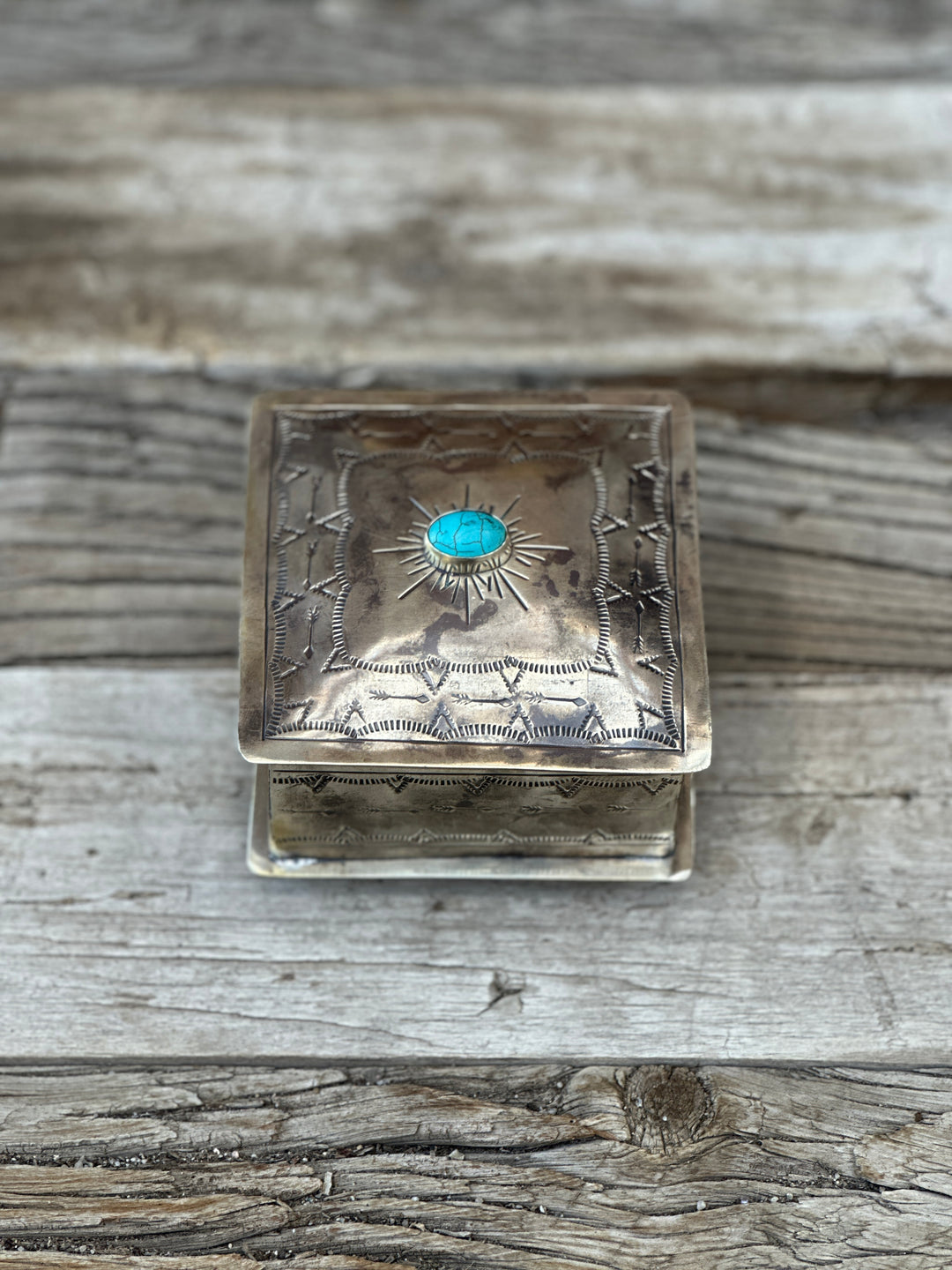 J Alexander Square Stamped Box w/ Turquoise
