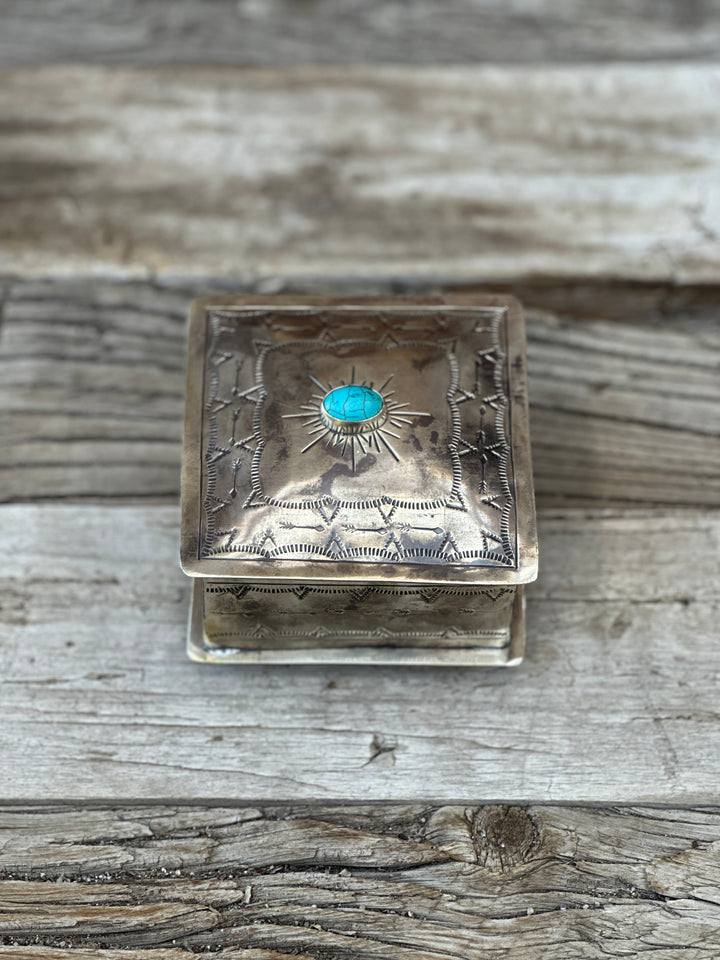 J Alexander Square Stamped Box w/ Turquoise