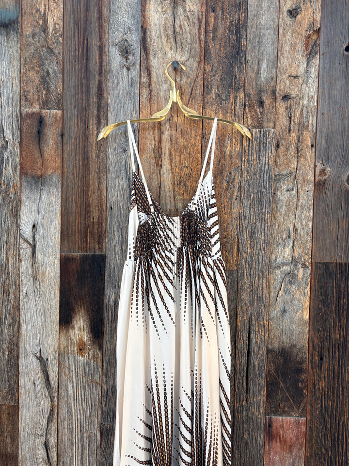 Milio Milano Sunburst Print Maxi Dress Camel