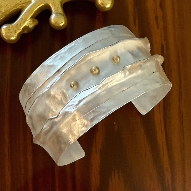 Ashton Ridges Cuff Bracelet SS w/ 18K Gold Balls