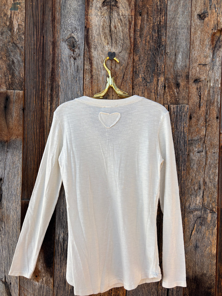 Milio Milano Cotton Baby Rib LS V-Neck Henley Top Butter