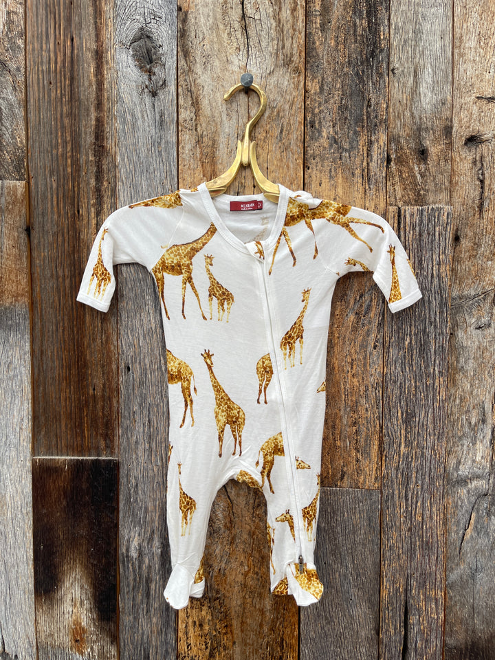 Milkbarn Bamboo Zipper Footed Romper Orange Giraffe