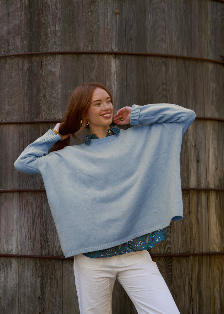 ...And for Good Nantucket Boxy Cashmere Sweater Icy Blue S/M