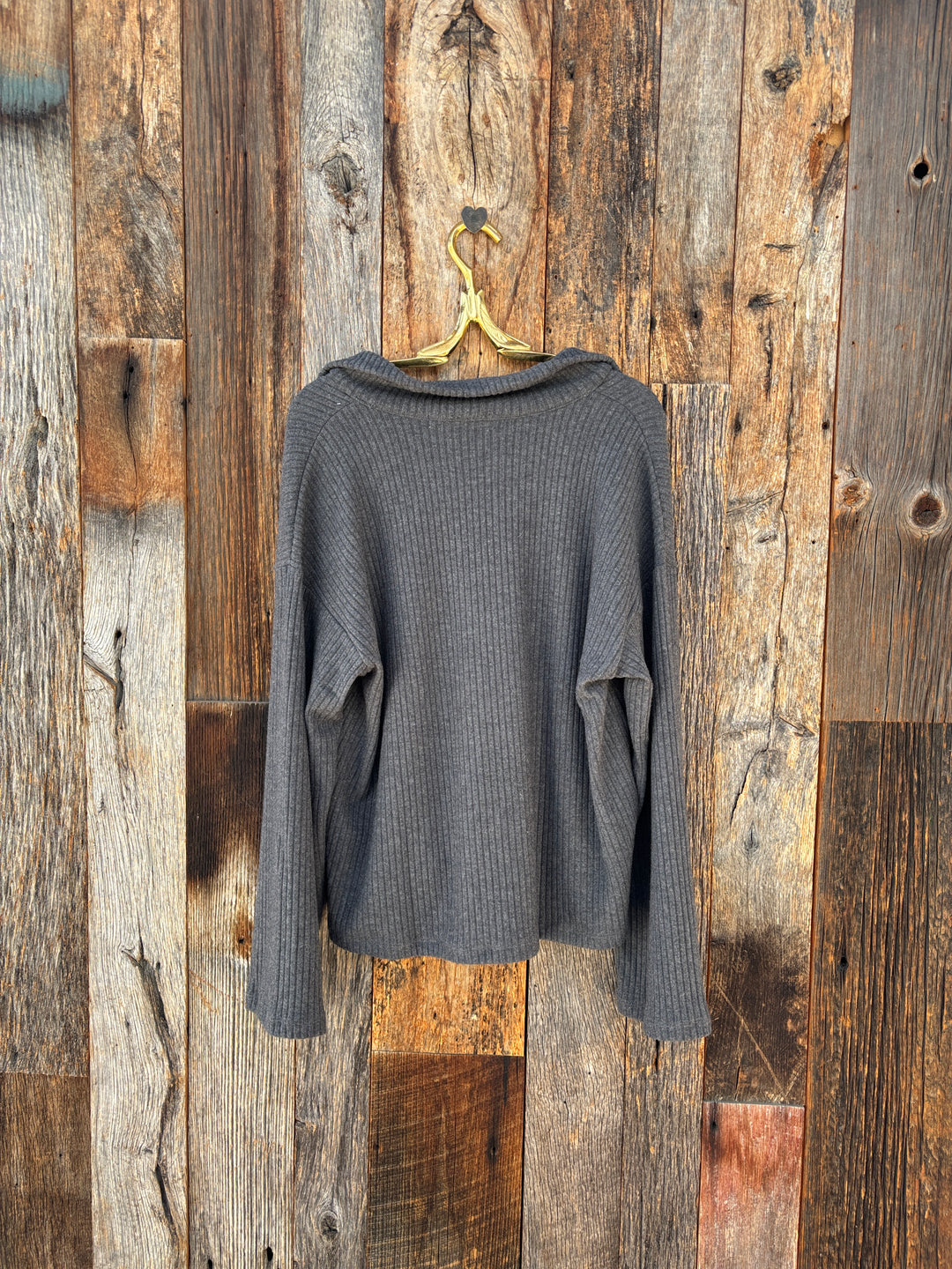 Project Social T Shea Brushed Rib Collared Pullover Charcoal