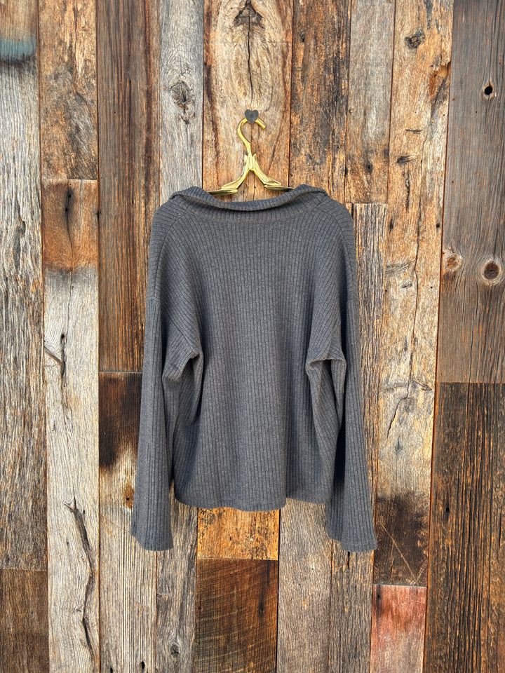 Project Social T Shea Brushed Rib Collared Pullover Charcoal