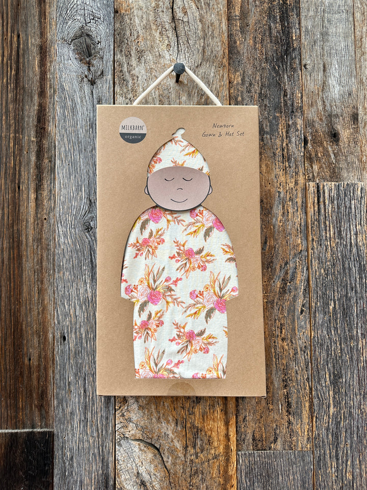 Milkbarn Organic NB Gown & Hat Vintage Floral