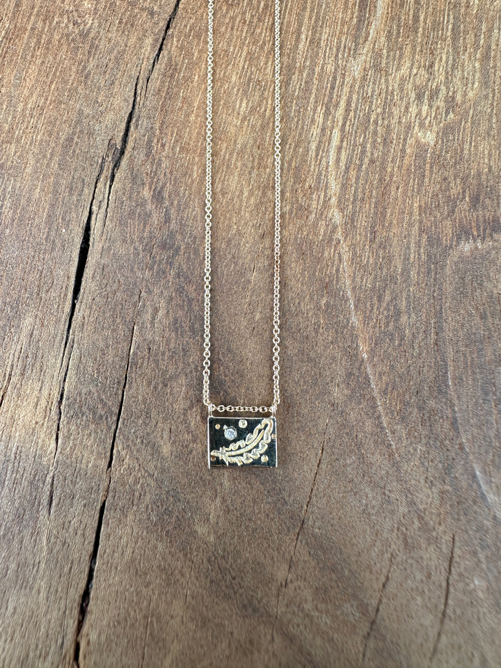 Aili Feather 14K/Wt Diam 16" Postcard Necklace