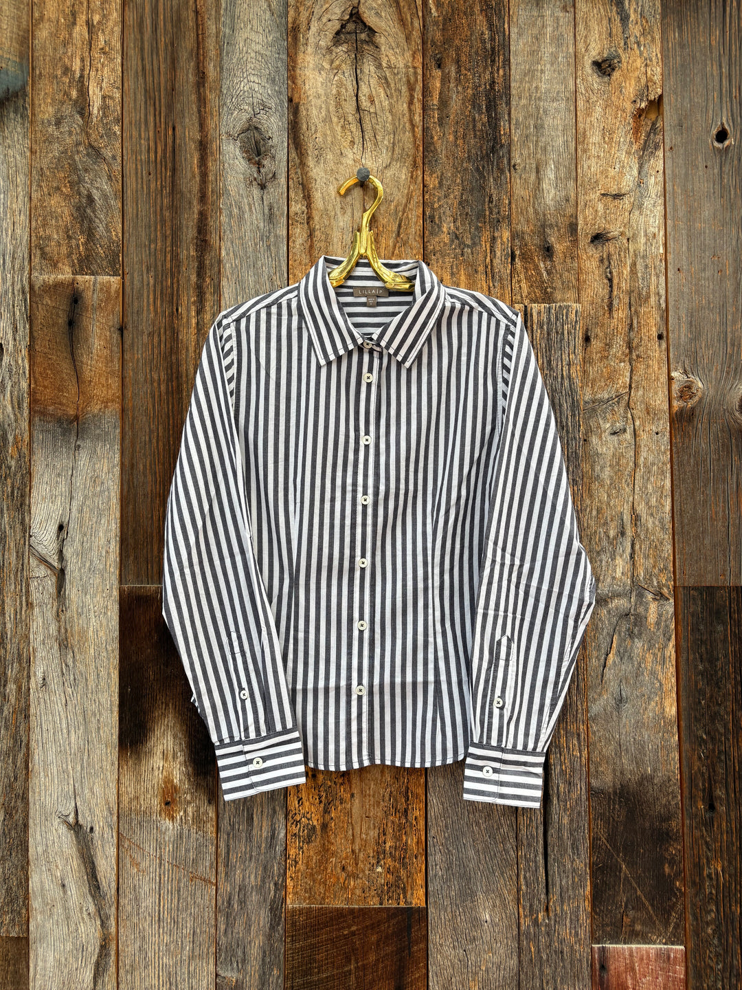 Lilla P Slim Fit Button Down Navy/White Stripe