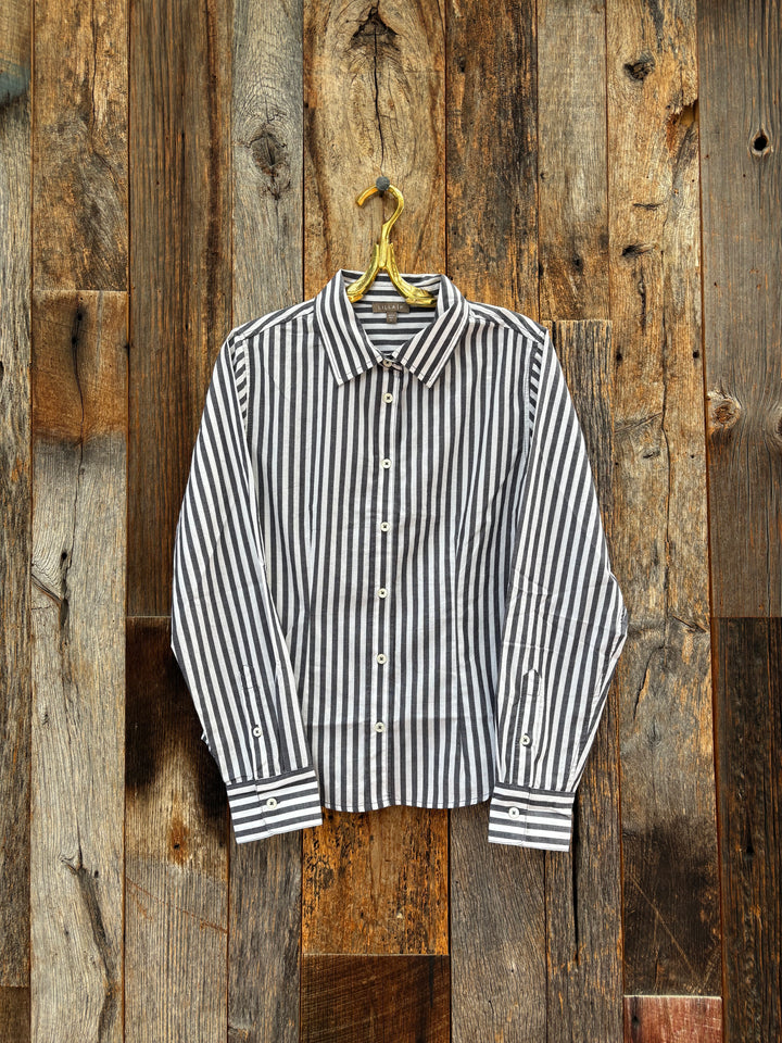 Lilla P Slim Fit Button Down Navy/White Stripe