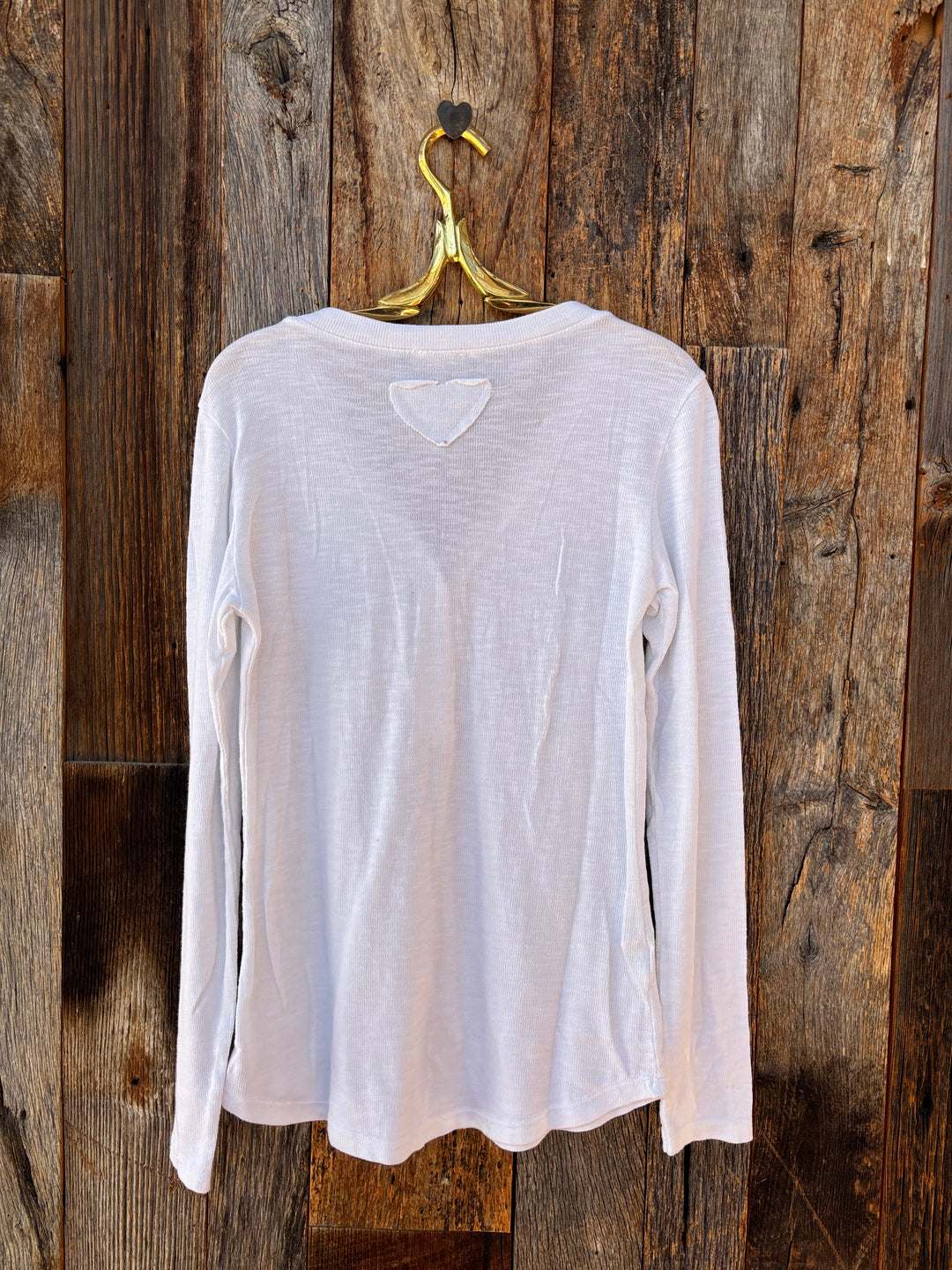 Milio Milano Cotton Baby Rib LS V-Neck Henley Top White