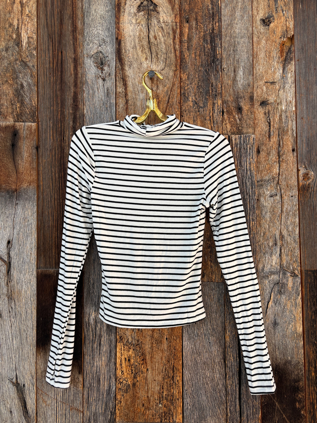 Project Social T Lipson Striped L/S Turtleneck Ivory/BLK
