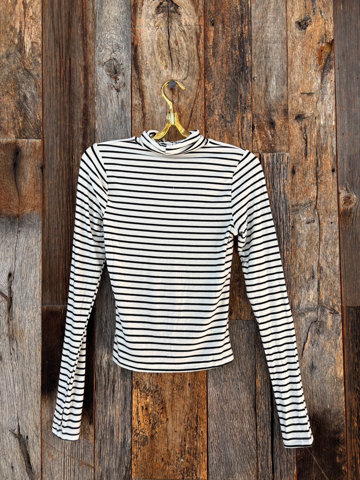 Project Social T Lipson Striped L/S Turtleneck Ivory/BLK