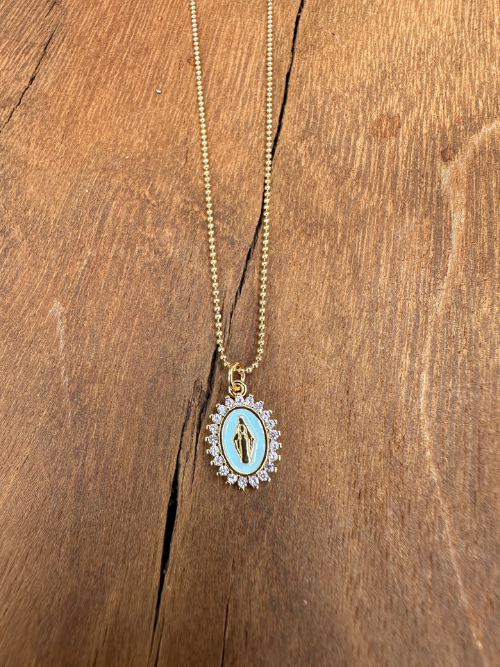 Joy Dravecky Mini Lady Lourdes Necklace Aqua