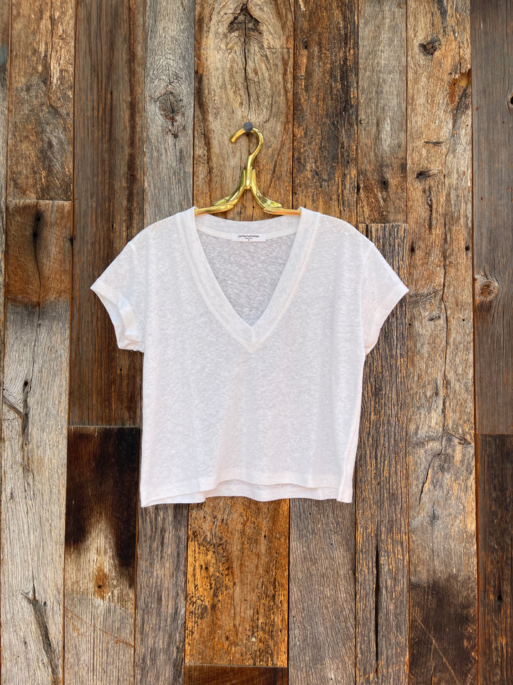 Perfect White Tee  T127 Rosie Linen Jersey Spandex V Neck Natural