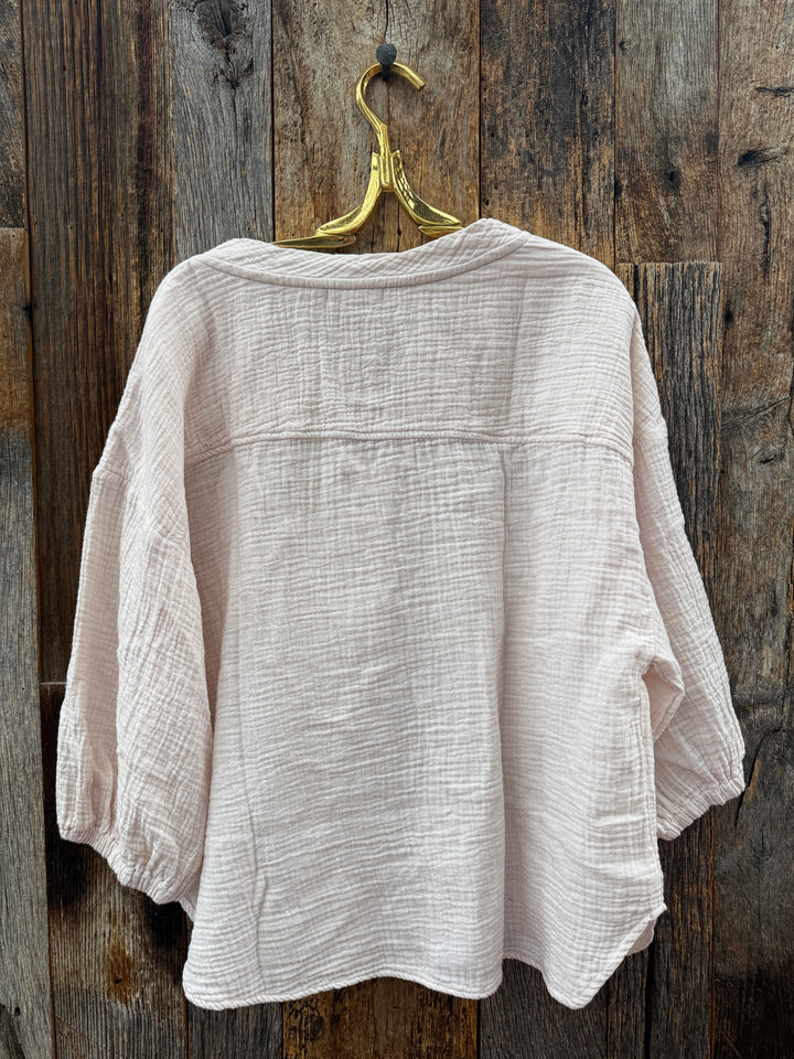 Sundry Double Gauze V-Neck Top Oyster