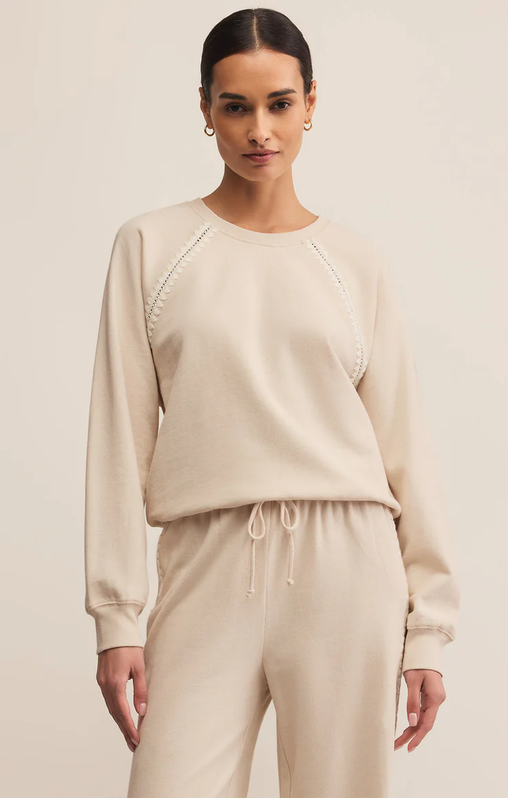 Z Supply All Around Embroidered Sweatshirt Crystal