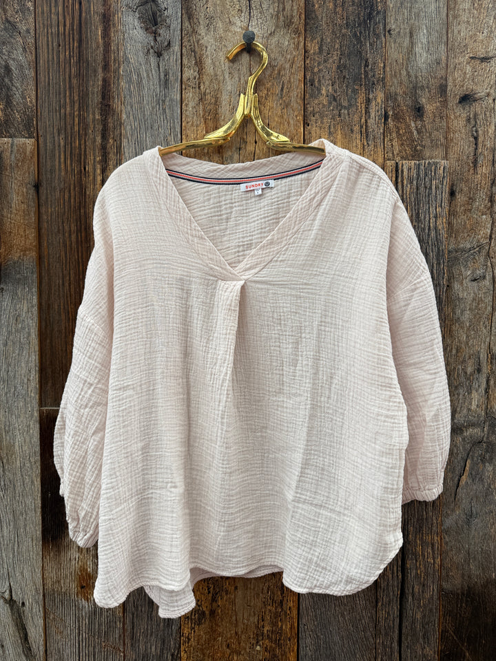 Sundry Double Gauze V-Neck Top Oyster