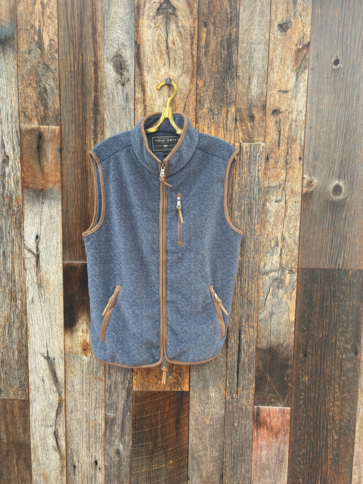 True Grit Herringbone Fleece Zip Vest Blue