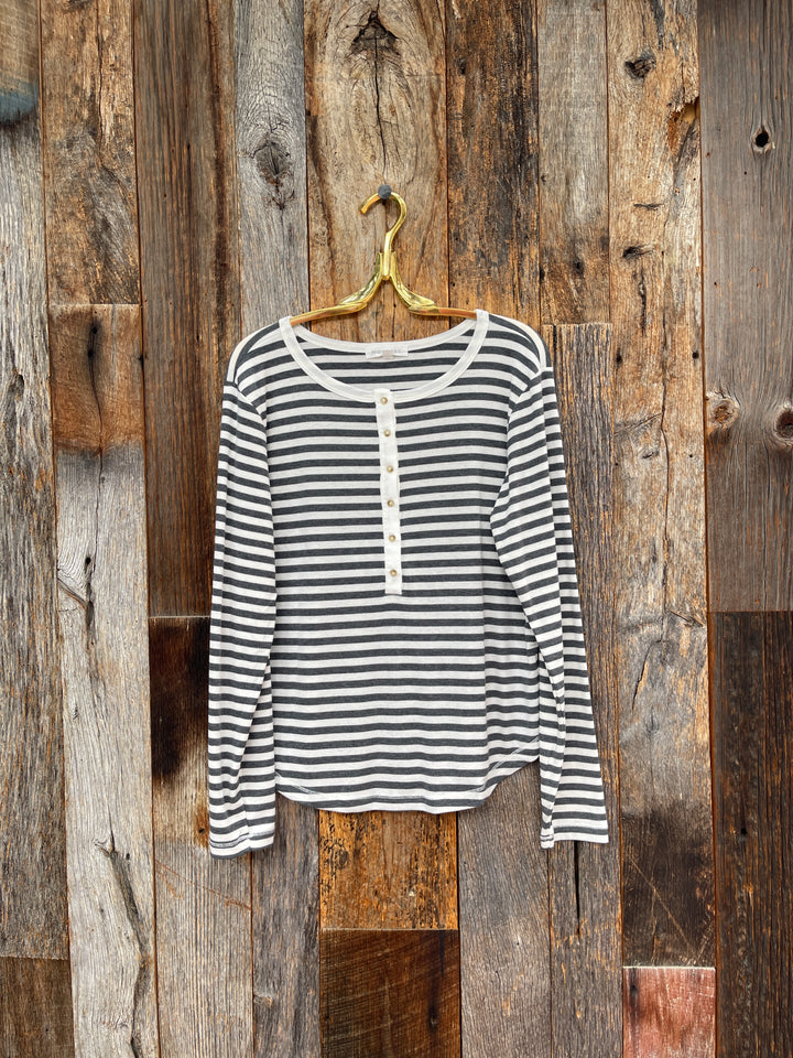 Mododoc L/S Slim Henley Ivory/Charcoal