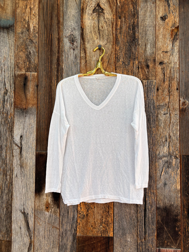 Milio Milano V-Neck Shoulder Drop LS Tee White