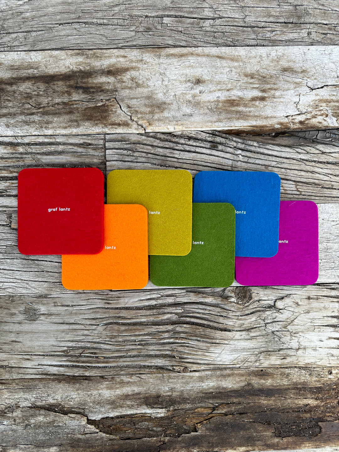 Graf Lantz Bierfizl Merino Wool Square Coaster Multi 6 pack- Rainbow