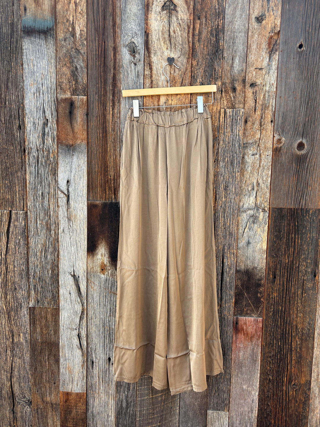 Milio Milano Italian Silky Viscose Elastic Waist Palazzo Pant Camel