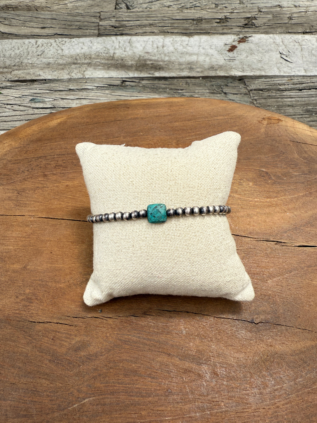 CLP Silver Bead Bracelet - Turquoise Offset