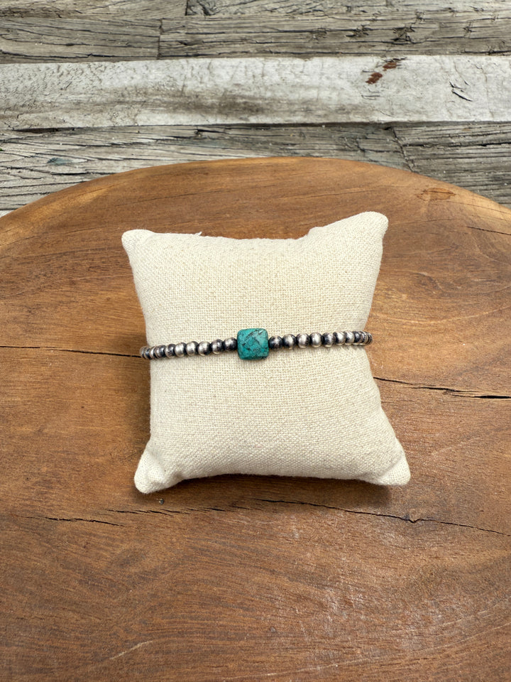 CLP Silver Bead Bracelet - Turquoise Offset
