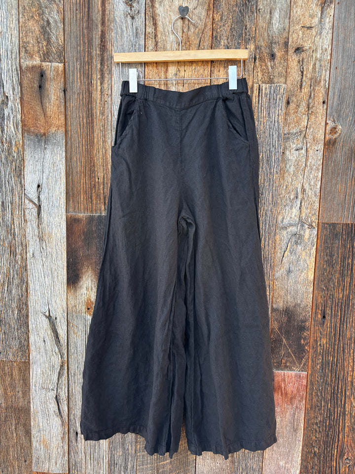 Llea Blue Becca Wide Leg Linen Pant Black