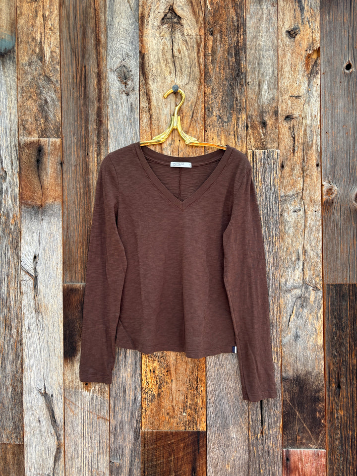 Stateside Supima Slub Jersey L/S V-Neck Espresso