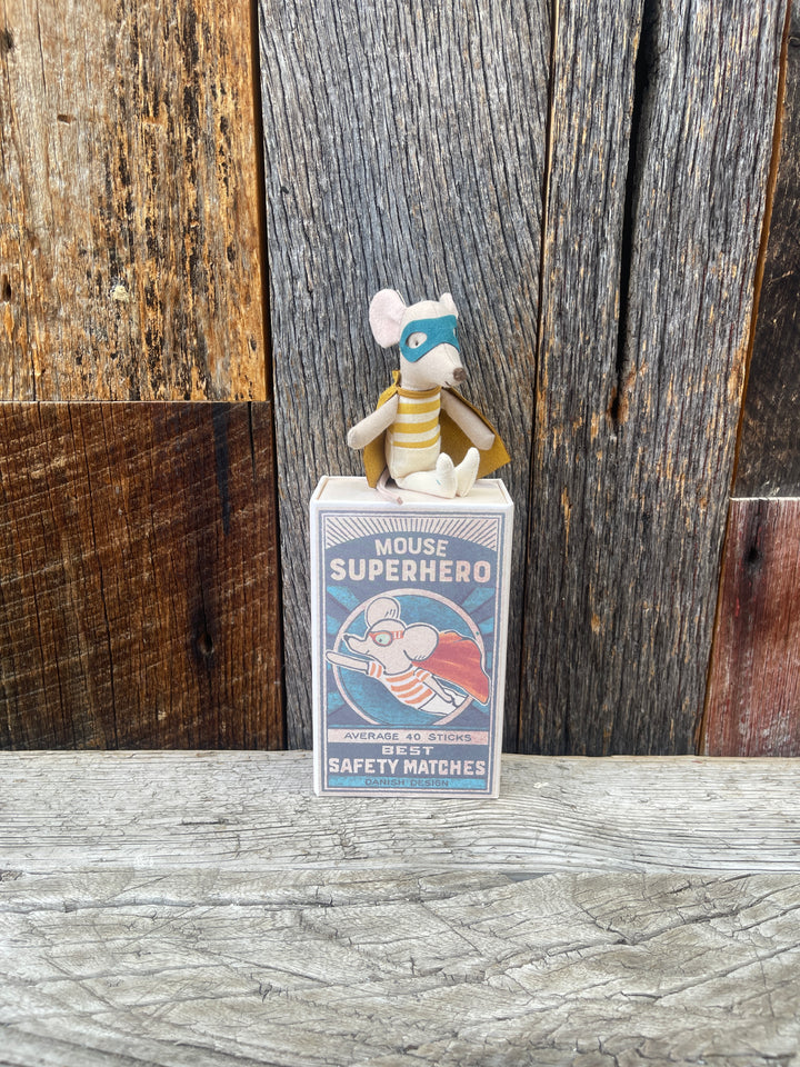Maileg Super Hero Mouse, Little Brother in Matchbox 17-3101-00
