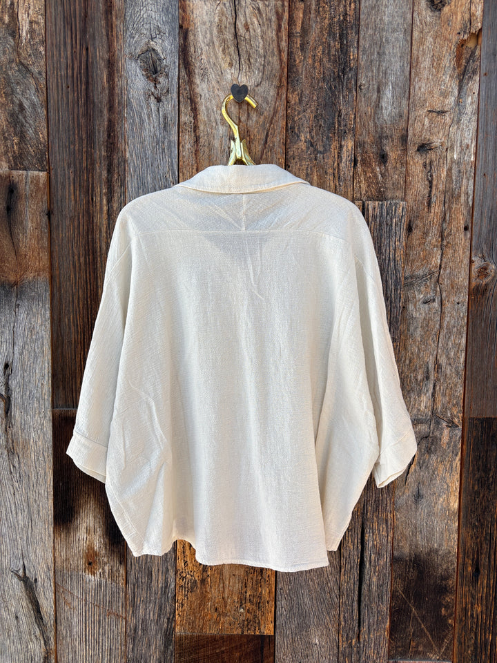 Milio Milano Textured Cotton SS Button Up Shirt Butter