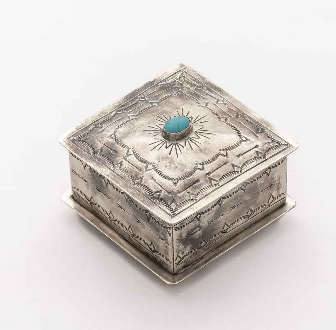 J Alexander Square Stamped Box w/ Turquoise
