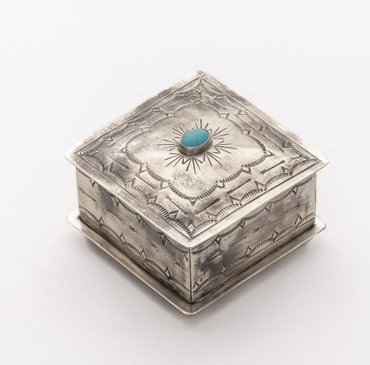 J Alexander Square Stamped Box w/ Turquoise
