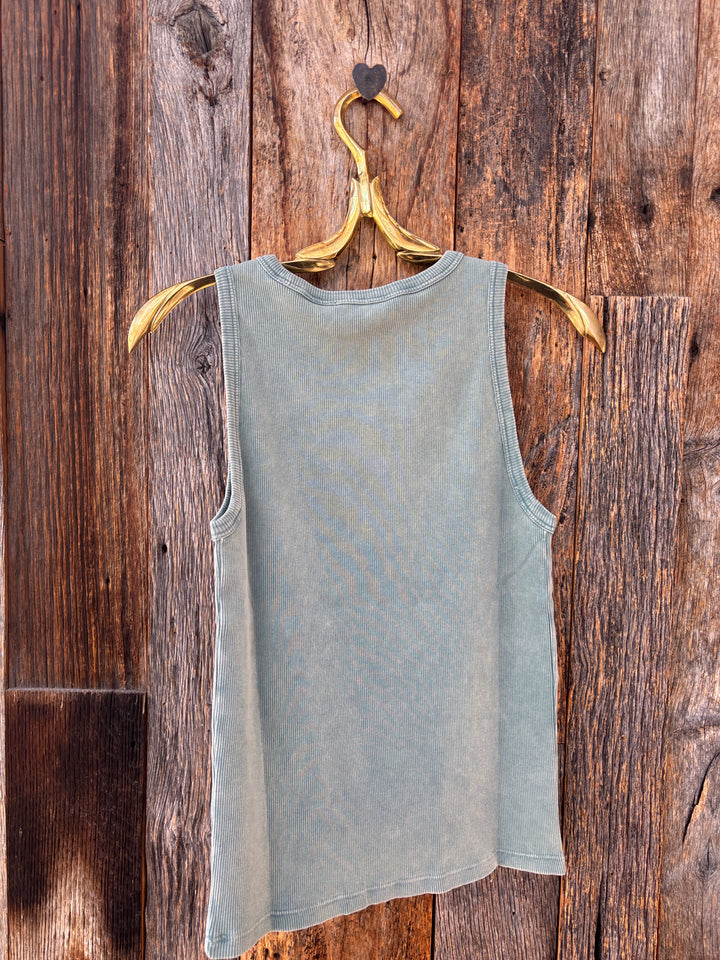 Lilla P Sunwashed Rib Tank Seagreen Wash