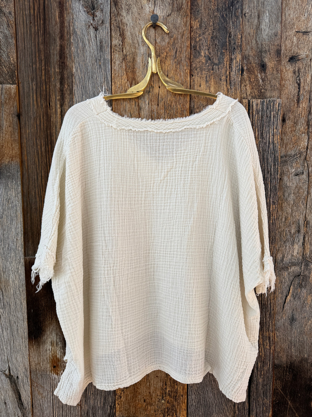Milio Milano Raw Edge Gauze V-Neck Top Butter