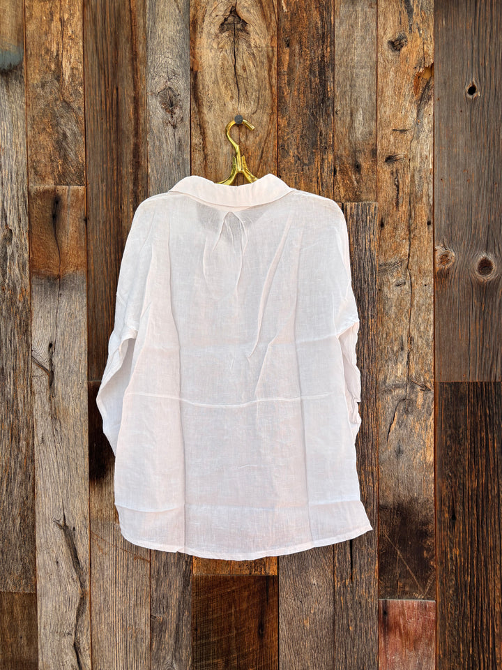 Milio Milano Linen Long Sleeve Button Shirt White