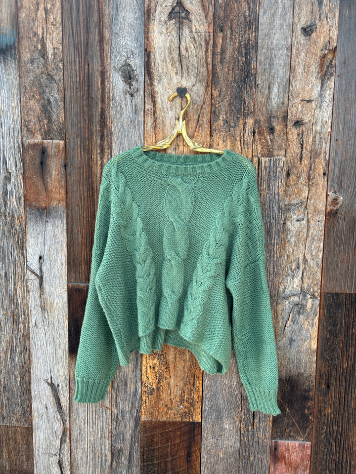 Wooden Ships Aspen Cropped Chunky Cable Crew Shadle Green