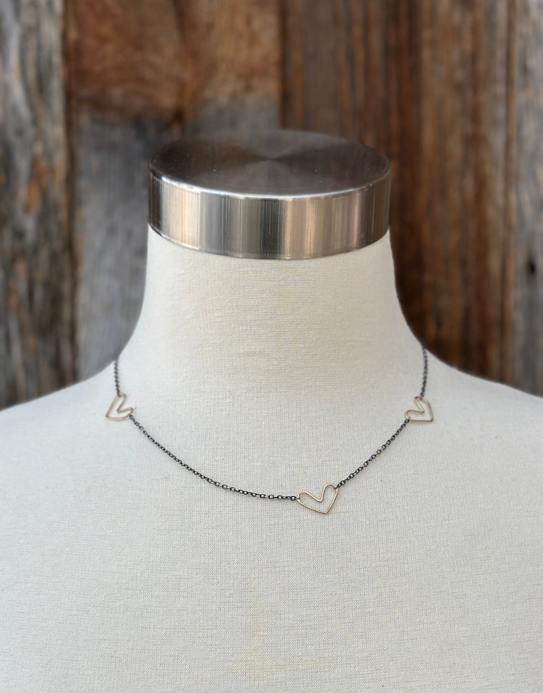 Elizabeth Nicole N58 3 GF Hearts on OX/SS Chain 17"