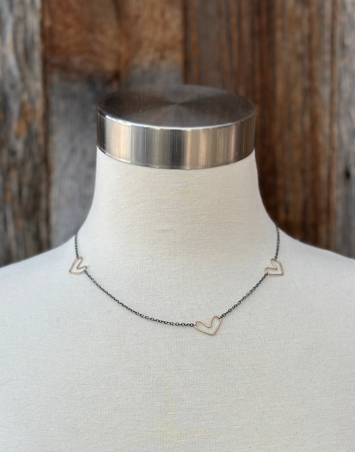 Elizabeth Nicole N58 3 GF Hearts on OX/SS Chain 17"