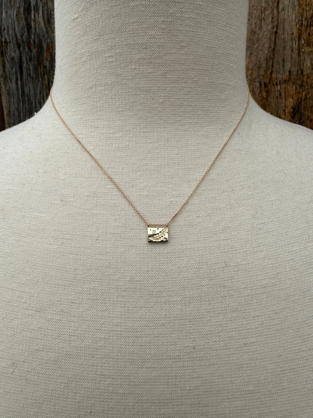 Aili Feather 14K/Wt Diam 16" Postcard Necklace