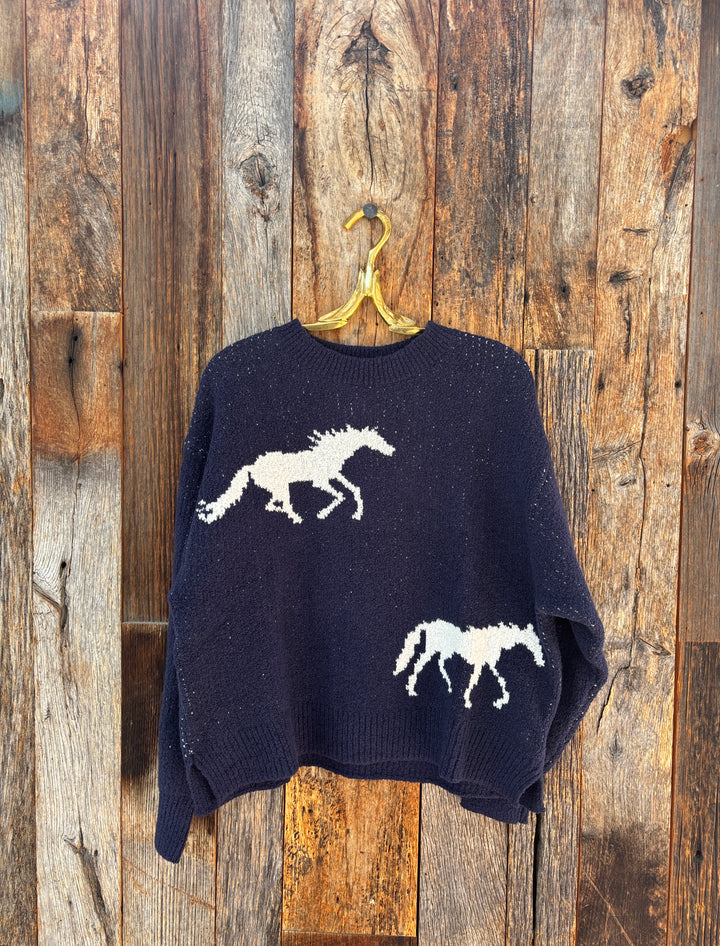 Margaret O'Leary Horse Sweater Navy/Ivory