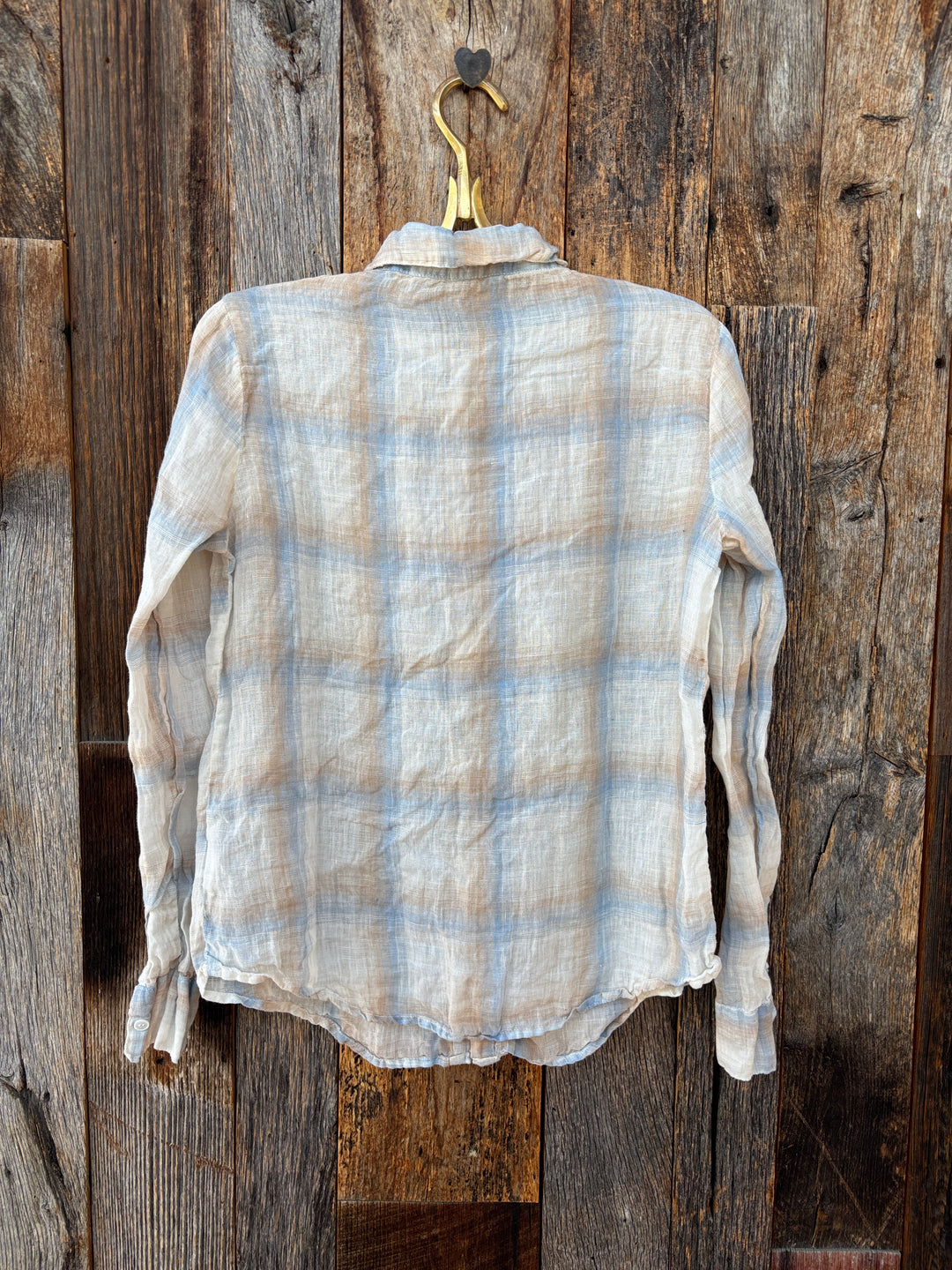 Llea Blue Dorie Linen Plaid Shirt Bl/Cr
