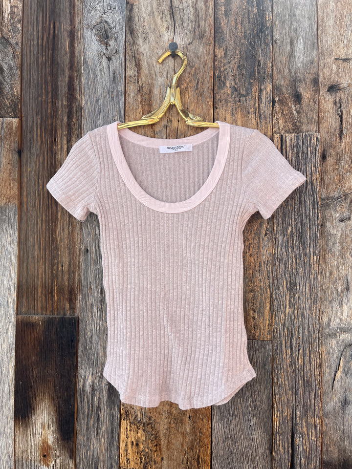 Project Social T Julie Scoop Neck Sweater Rib Tee Cameo Rose