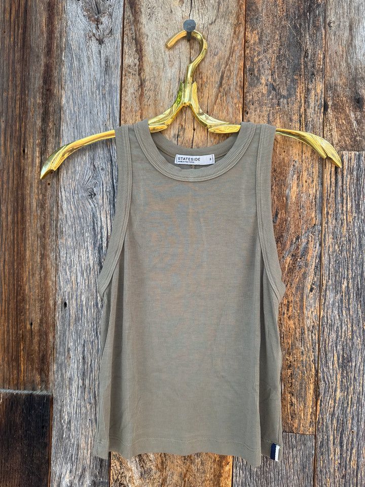 Stateside Rib Cropped High Neck Tank Bay Leaf