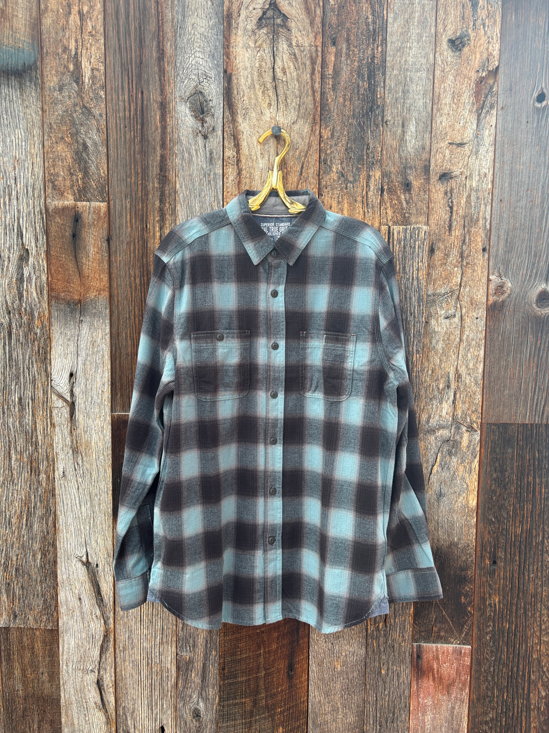 True Grit Cooper Checks L/S 2 Pocket Shirt Blue